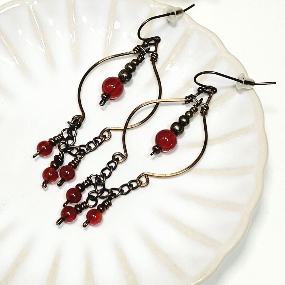 Red Carnelian Antique.Bronze Hooks Hidden Meaning earrings joyful Persimmo  025